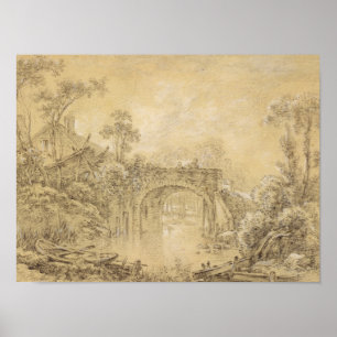 Liggande med en Rustic Bridge Poster