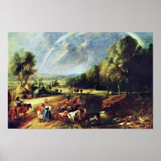 Liggande med ett regnbåge av Rubens Peter Paul Poster