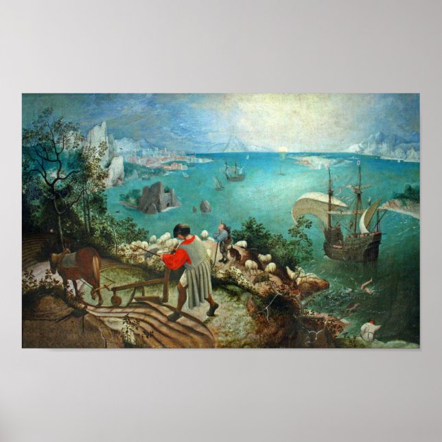Liggande med Fall Icarus Pieter Bruegel Poster (Framsidan)