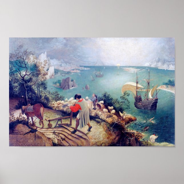 Liggande med Fall Icarus, Pieter Bruegel Poster (Framsidan)