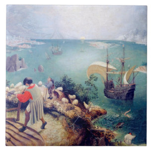 Liggande med Fall of Icarus, Pieter Bruegel Kakelplatta