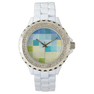 Liggande med flerfärgade pixelrutor armbandsur