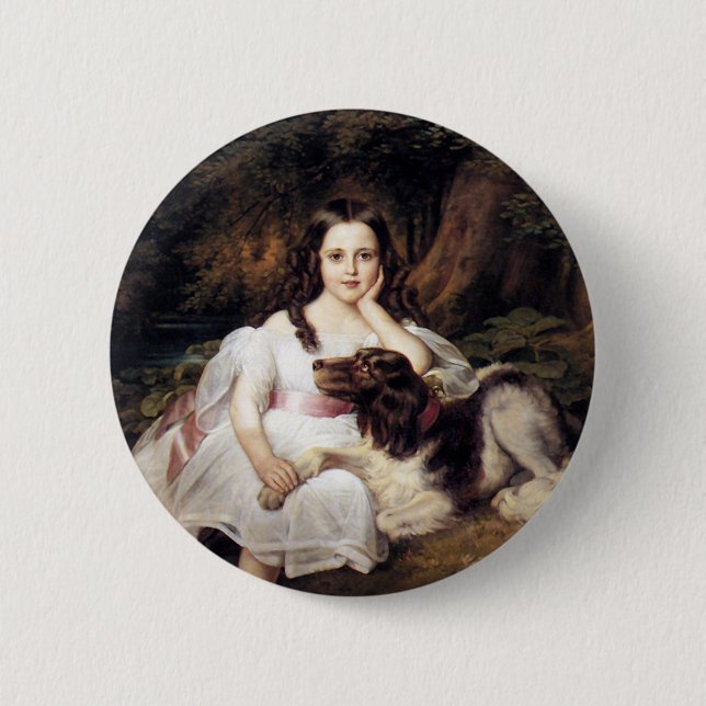 Liggande med flicka och Hund Knapp (Framsida)