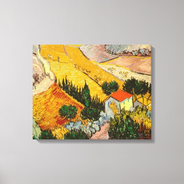 Liggande med House och PloughmaVincent van Gogh Canvastryck (Framsida)
