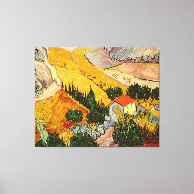 Liggande med House och PloughmaVincent van Gogh Canvastryck (Framsida)