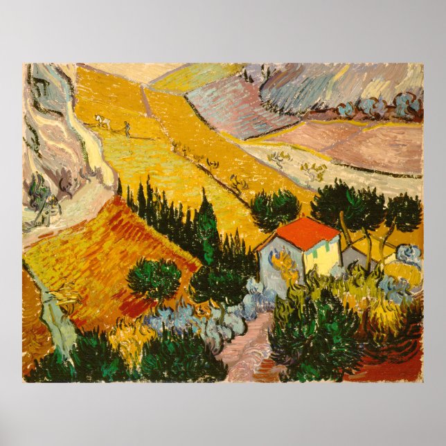 Liggande med House och PloughmaVincent van Gogh Poster (Framsidan)