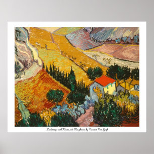 Liggande med House och Plowman Vincent VanGogh Poster