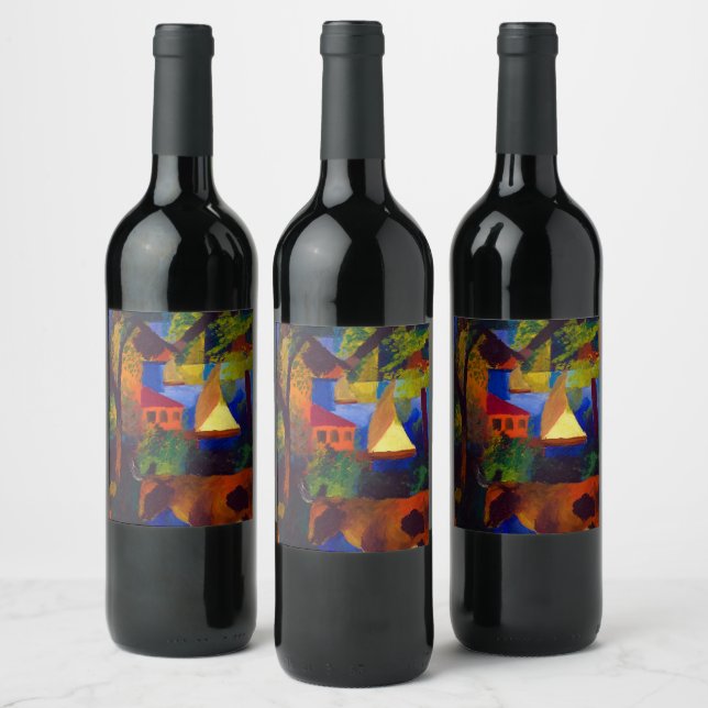 Liggande med kor, 1914, augusti Macke Vinflaska Etikett (Flaskor)