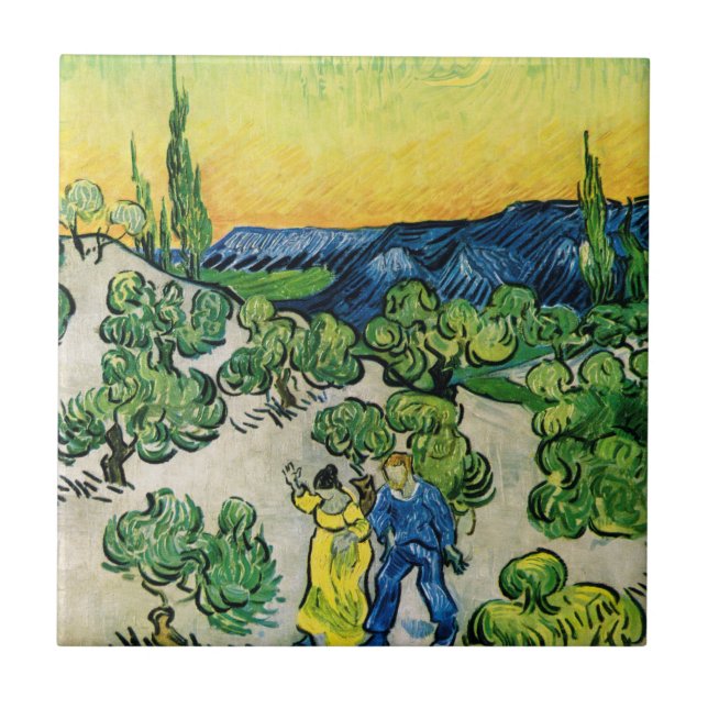 Liggande med par Walking av Vincent van Gogh Kakelplatta (Framsidan)