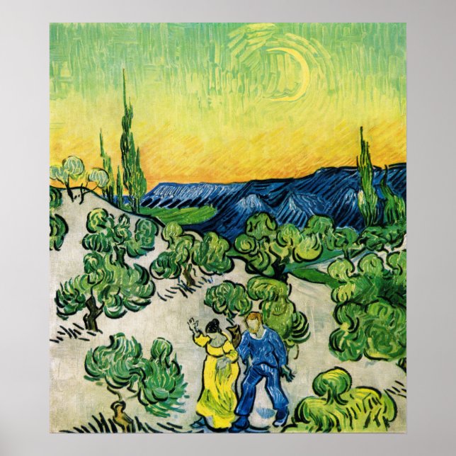 Liggande med par Walking av Vincent van Gogh Poster (Framsidan)