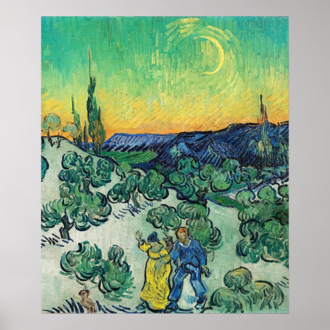 Liggande med par Walking & Crescent Måne Poster (Framsidan)