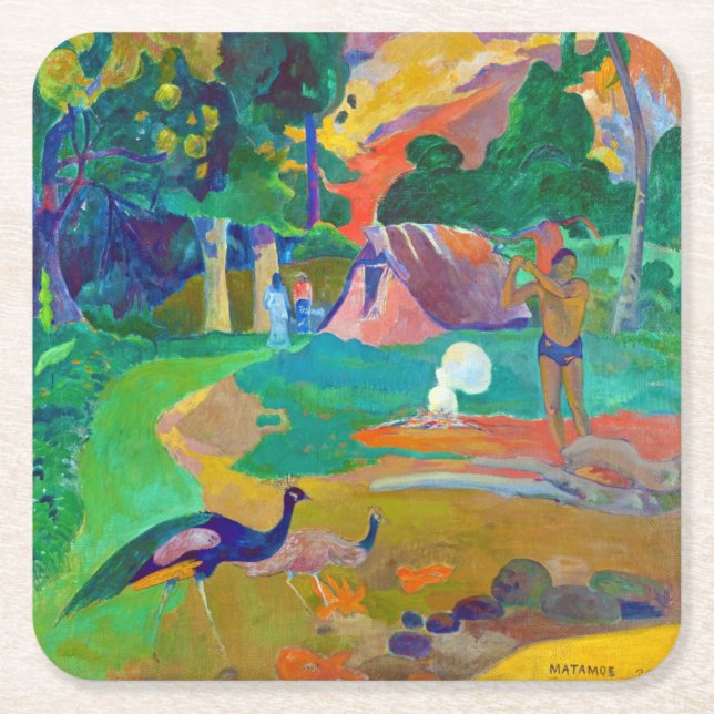 Liggande med Peacocks, Gauguin Underlägg Papper Kvadrat (Framsidan)