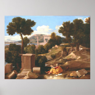 Liggande med Saint John på Patmos Nicolas Pouss Poster
