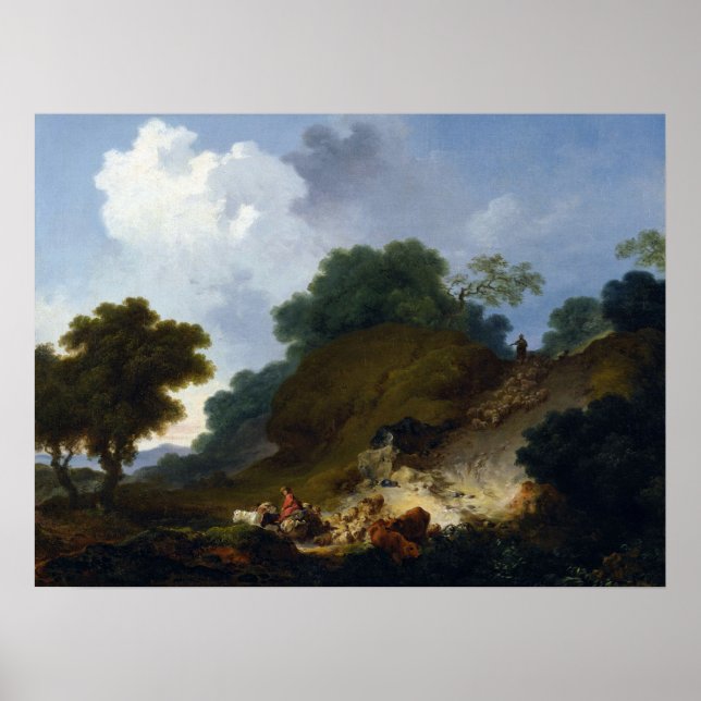 Liggande med Shepherdsen efter Fragonard Poster (Framsidan)