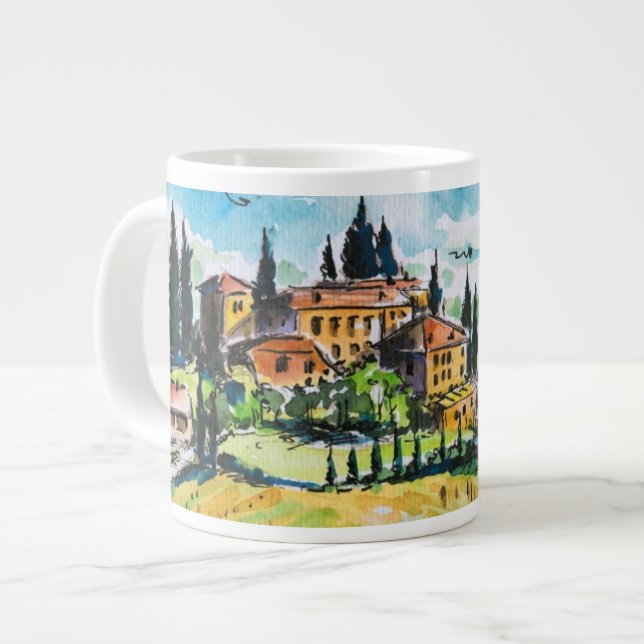 Liggande med stad och cypress träd jumbo mugg (Framsida vänster)