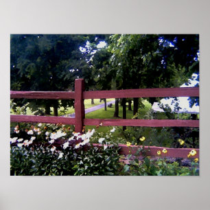 Liggande med staket och blommor poster