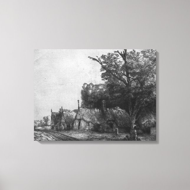 Liggande med tre stugor, 1650 canvastryck (Framsida)