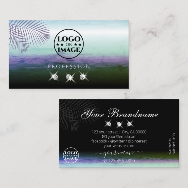 Liggande vattenfärger Sparkande diamanter med Logo Visitkort (Fram/baksida)