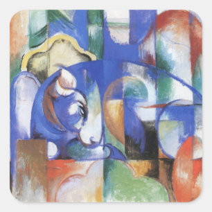 Liggende stier by Franz Marc, Vintage Kubism konst Fyrkantigt Klistermärke