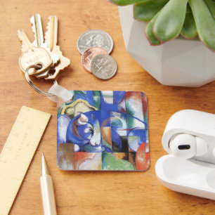 Liggende stier by Franz Marc, Vintage Kubism konst Nyckelring
