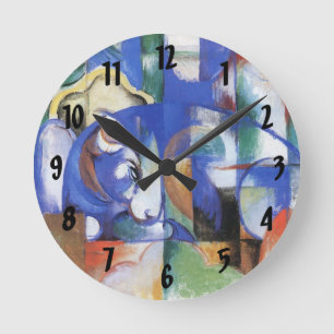 Liggende stier by Franz Marc, Vintage Kubism konst Rund Klocka