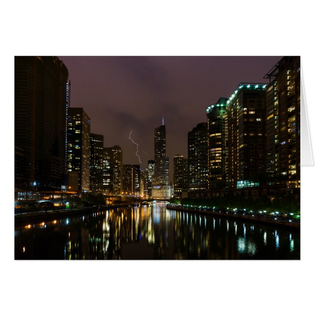 Ligh Strejka Over Chicago River Hälsningskort (Framsidan Horizontal)