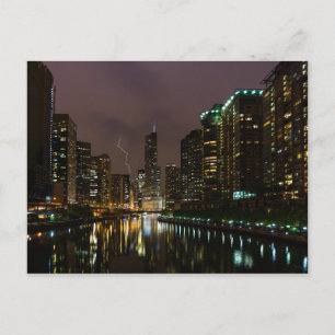 Ligh Strejka Over Chicago River Vykort