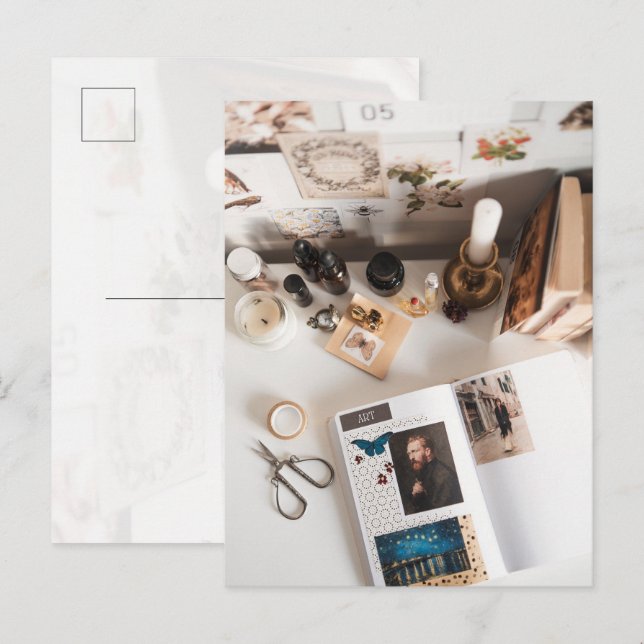 Light Academia Art Journaling Aesthetic Vykort (Fram/baksida)