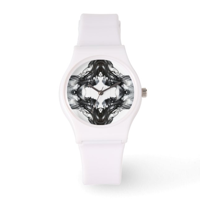 Light and Darkness Abstract Black White Fluid Art Armbandsur (Framsida)