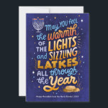 Light and Latkes Non-Photo Hanukkah Julkort<br><div class="desc">Icke-fotokort,  med en ljus och färgstark,  handskriven Hanukkah-stämning,  med lås och ljus av menorah. På baksidan finns en samordnande bild av mönster och familjefotografier kan läggas till.</div>