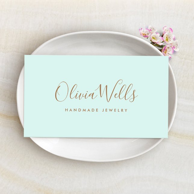 Light Aqua Blue Handskriftlig skript Social Media Visitkort (Skapare uppladdad)