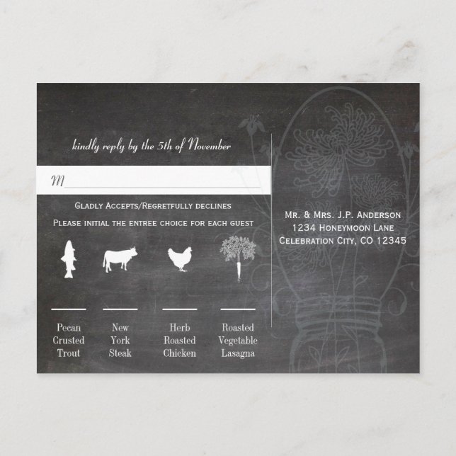 Light Aqua Blue Mason Burk Chalkboard Bröllop Vykort (Baksida)