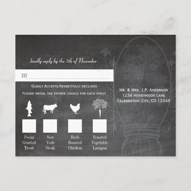 Light Aqua Blue Mason Burk Chalkboard Bröllop Vykort (Baksida)