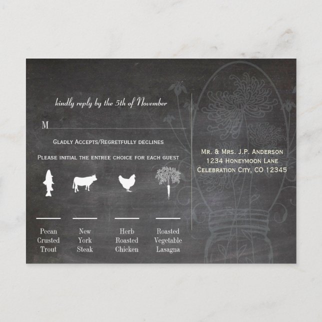 Light Aqua Blue Mason Burk Chalkboard Bröllop Vykort (Baksida)