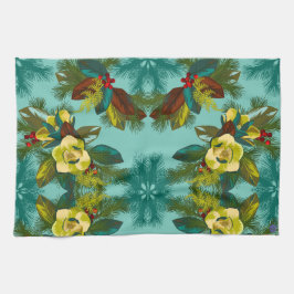 Light Aqua Magnolia Blommigt Print Kitchen Towel Kökshandduk