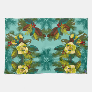 Light Aqua Magnolia Blommigt Print Kitchen Towel Kökshandduk