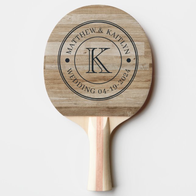 Light Ash Wood Wedding Monogram Pingisracket (Baksidan)
