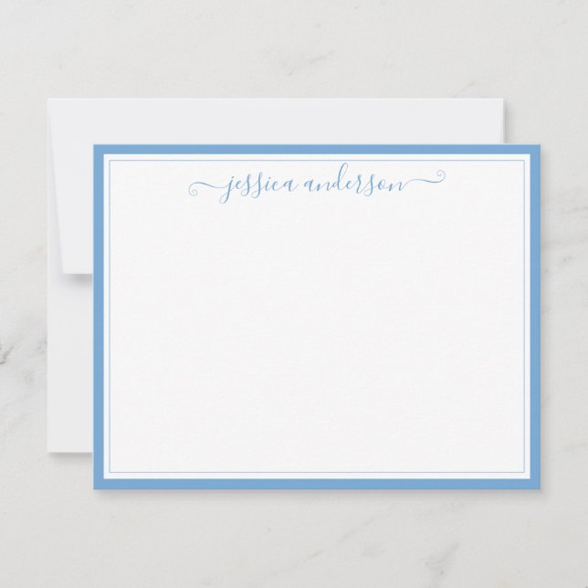 Light Baby blue Elegant Modern Preppy Girly Script Anteckningskort (Framsida)