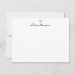 Light Baby blue Heart Feminine Script Girly Rand Anteckningskort
