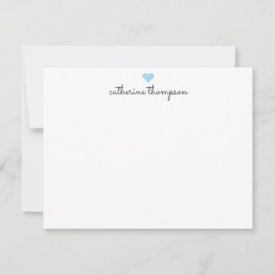 Light Baby blue Heart Feminine Script Girly Rand Anteckningskort