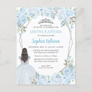 Light Baby blue Silver Blommigt Princess Quinceañe Vykort