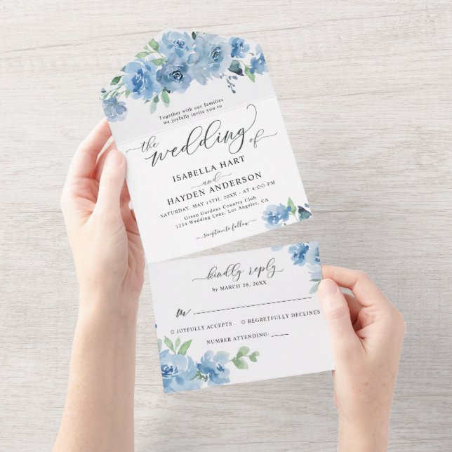 Light Baby Dusty Blue Blommigt Botanical Bröllop (Avrivbar del)