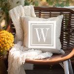 Light Beige and White Classic Square Monogram Kudde<br><div class="desc">Utforma din egen anpassningsbar dekorativ kudde i vilken kombination som helst av färg för att perfekt samordna med din hemdekoder i vilket rum som helst! Använda verktyg om du vill ändra färg och färg på kvadraten i gräns eller lägga till en egen text som innehåller namn, initialer eller annan speciell...</div>