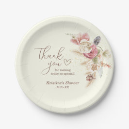 Light Beige Boho Blommigt Tack Baby Papper Plate