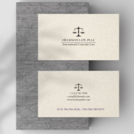 Light Beige Linen Black Justice Scale  Visitkort