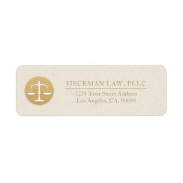 Light Beige Linen Gold Justice Logo Business Card Returadress Etikett