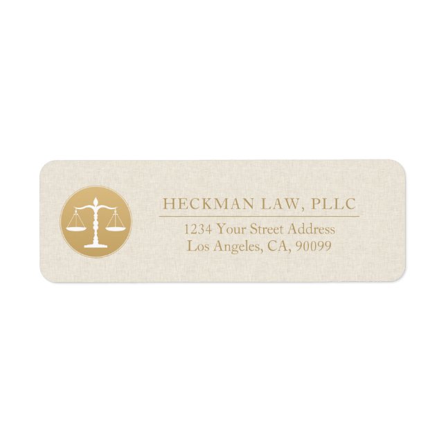 Light Beige Linen Gold Justice Logo Business Card Returadress Etikett (Framsidan)