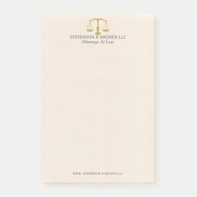 Light Beige Linen & Guld Law Practice  Post-it Block (Framsida)