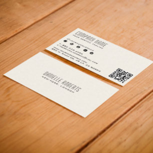 Light Beige Linen Struktur QR-kod Visitkort
