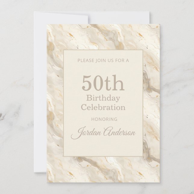 Light Beige Marble 50th Birthday Inbjudningar (Framsida)